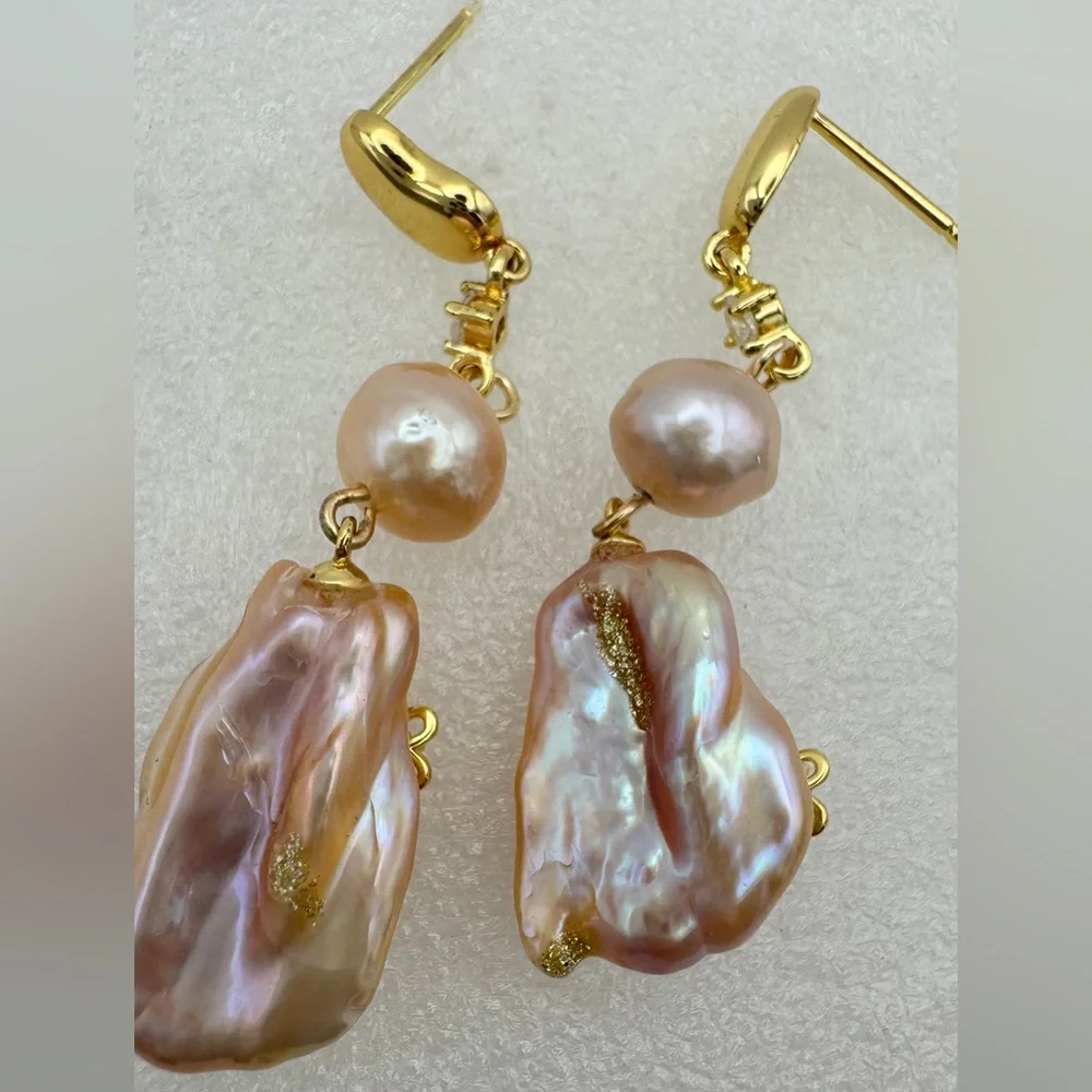 Real authentic lavender pink fresh water pearl dangle